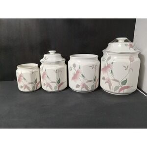 Mikasa Silk Flowers Set of 4 Canisters Vintage Ceramic Kitchen Storage F 3003